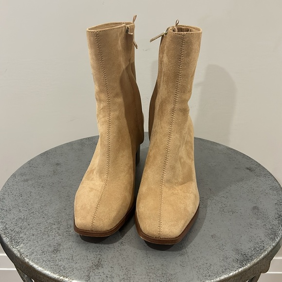 Faux Suede Booties. 2.5 inch heel. Worn once. H&M with gold hardwaree - Picture 2 of 3